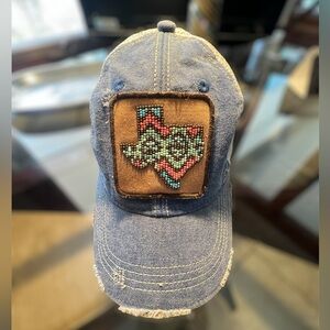 Judith March Blue Denim Cap with Beaded Texas Patch NWOT